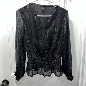 Blouse with sparks. Sleeves are shear. Button to show more or less cleavage.